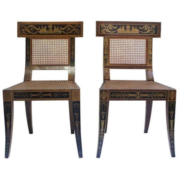 A pair of Egyptian revival Klismos chairs