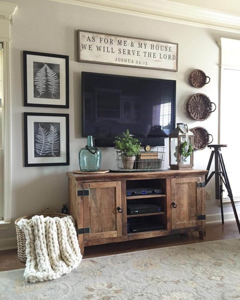 Living room with TV over fireplace